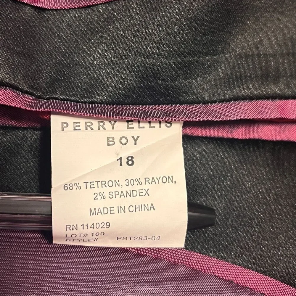 Perry Ellis Boys Burgundy Tuxedo Formal Jacket Sz 18